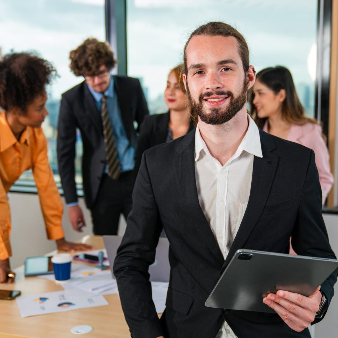 Successful businessman working and looking camera in a meeting room, Concept of business risk analysis and assessment.